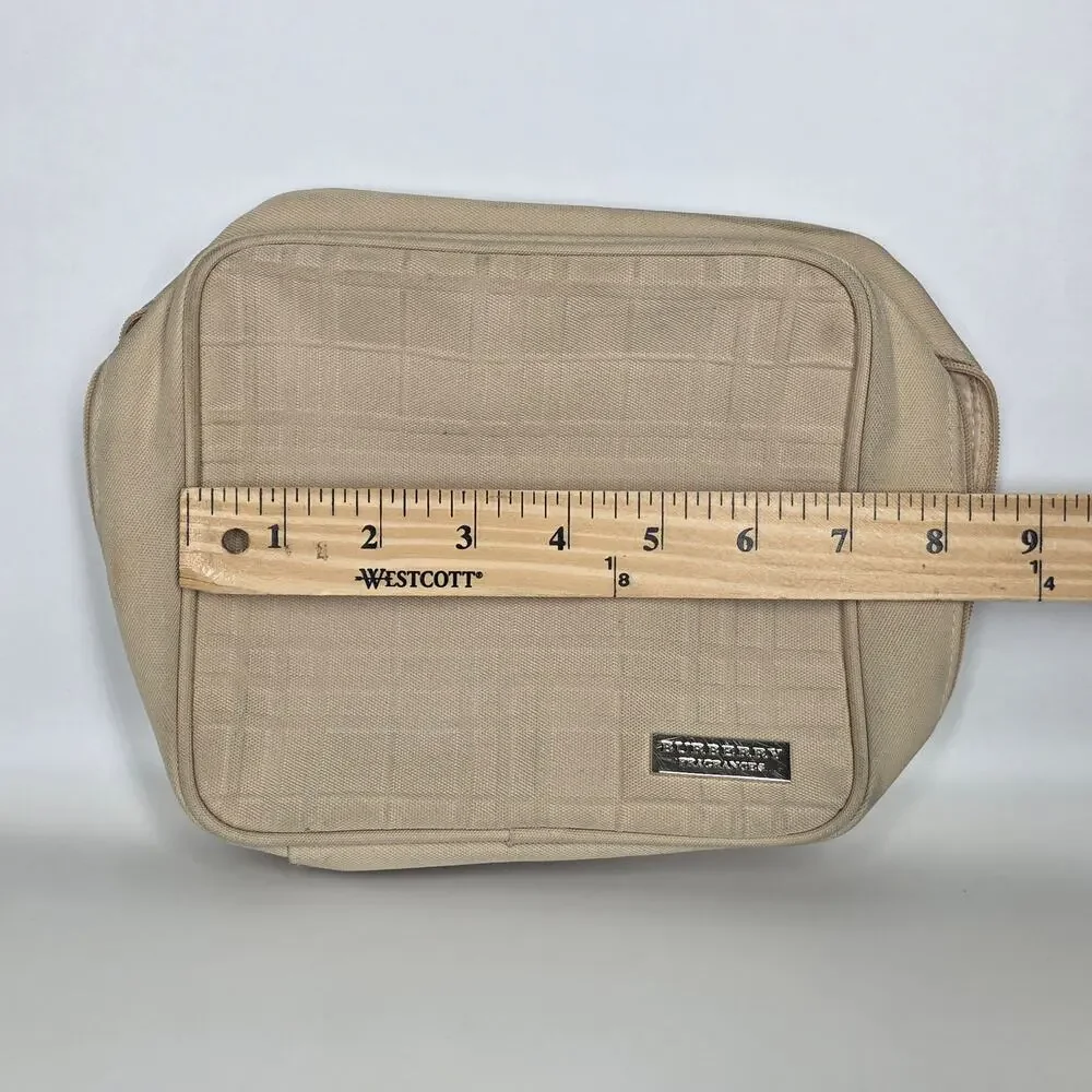 BURBERRY FRAGRANCES BEIGE TOILETRY COSMETICS POUCH – ZIP TOP – TEXTURED FABRIC